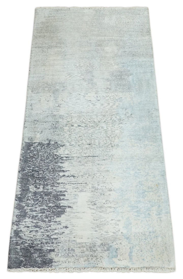 2x4 Modern Abstract Beige, Blue and Charcoal Bamboo Silk Rug| N6724 - The Rug Decor