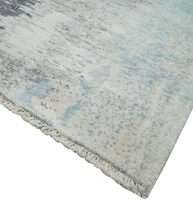 2x4 Modern Abstract Beige, Blue and Charcoal Bamboo Silk Rug| N6724 - The Rug Decor