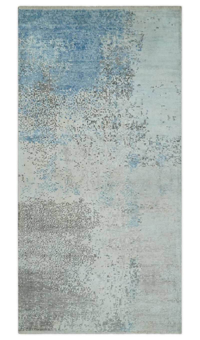 2x4 Modern Abstract Blue and Ivory Rug made with Art Silk| N4124 - The Rug Decor