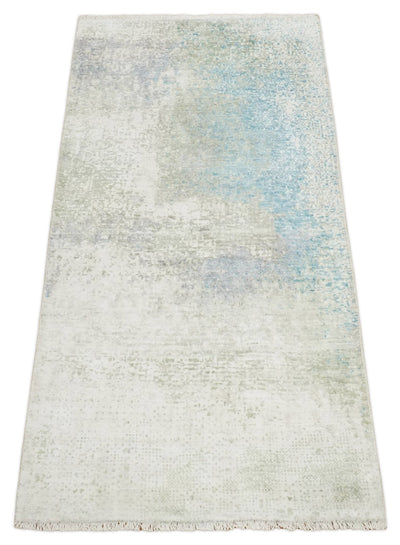 2x4 Modern Abstract Blue, Gray, Silver and Olive Rug made with Art Silk| N4524 - The Rug Decor