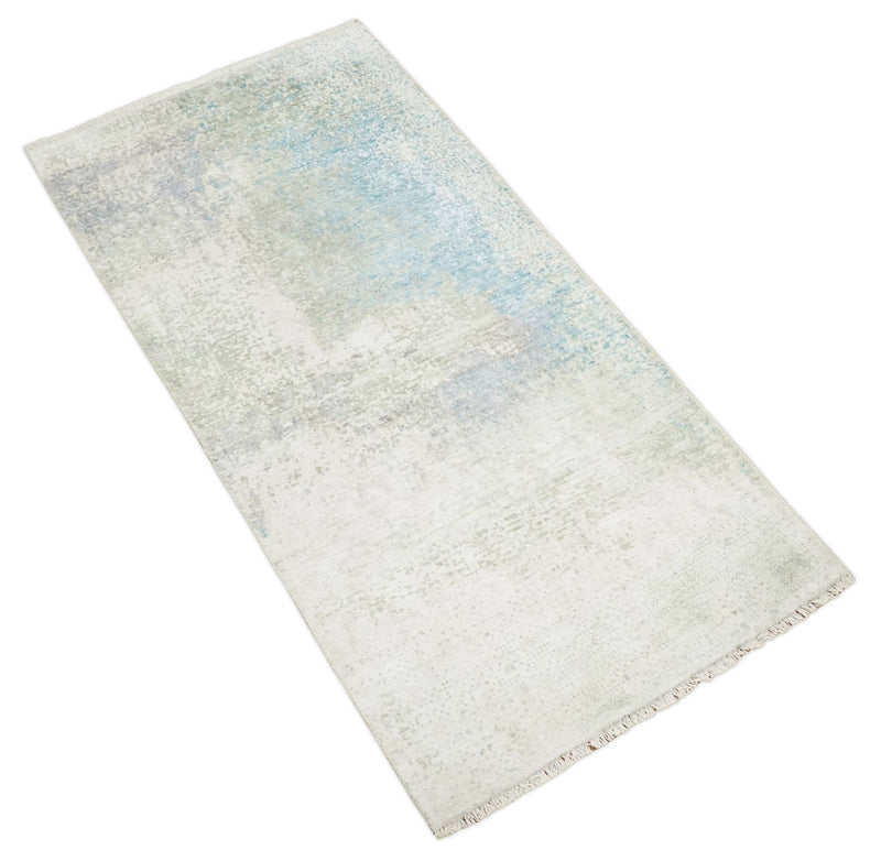 2x4 Modern Abstract Blue, Gray, Silver and Olive Rug made with Art Silk| N4524 - The Rug Decor