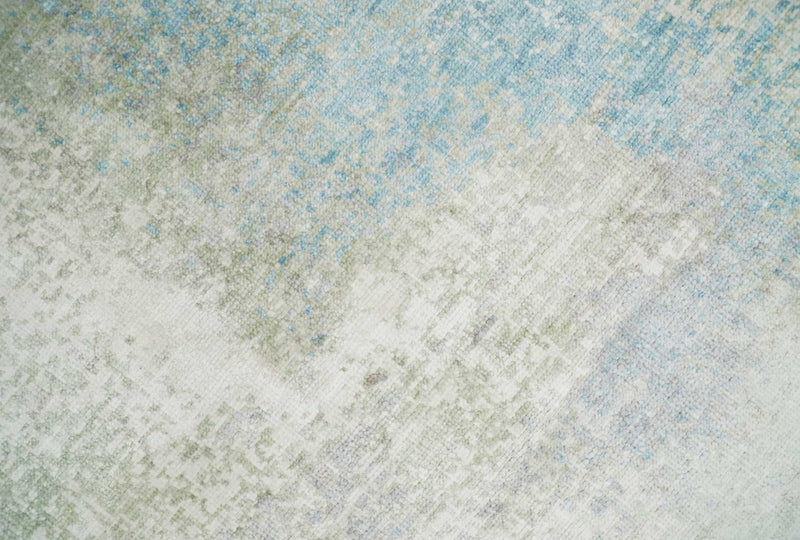 2x4 Modern Abstract Blue, Gray, Silver and Olive Rug made with Art Silk| N4524 - The Rug Decor