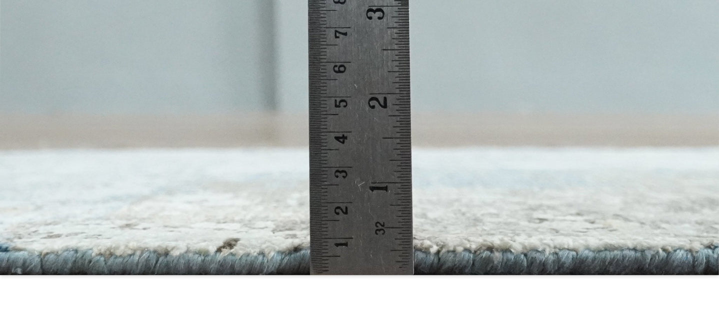 2x4 Modern Abstract Blue, Silver and Charcoal Hand Knotted Art Silk Rug| N8324 - The Rug Decor