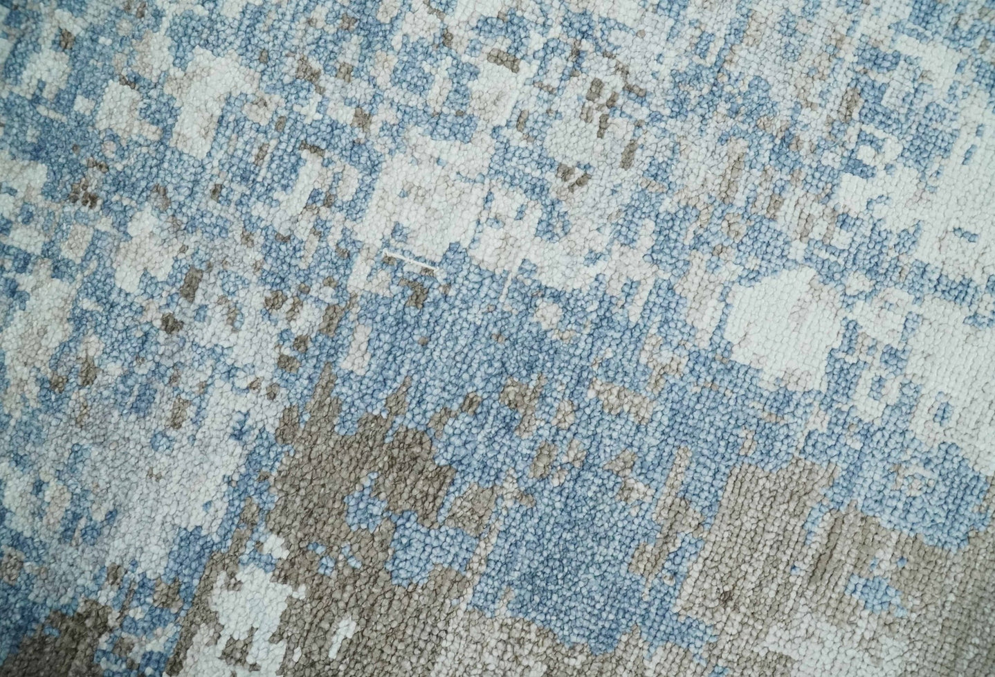 2x4 Modern Abstract Blue, Silver and Charcoal Hand Knotted Art Silk Rug| N8324 - The Rug Decor