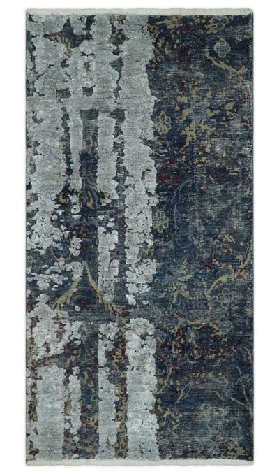 2x4 Modern Abstract Gray, Beige and Silver Wool Rug| N7724 - The Rug Decor