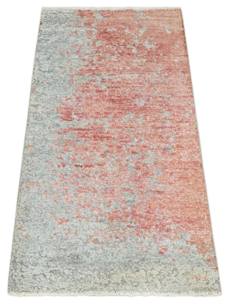 2x4 Modern Abstract Peach and Gray Rug made with Art Silk| N4024 - The Rug Decor