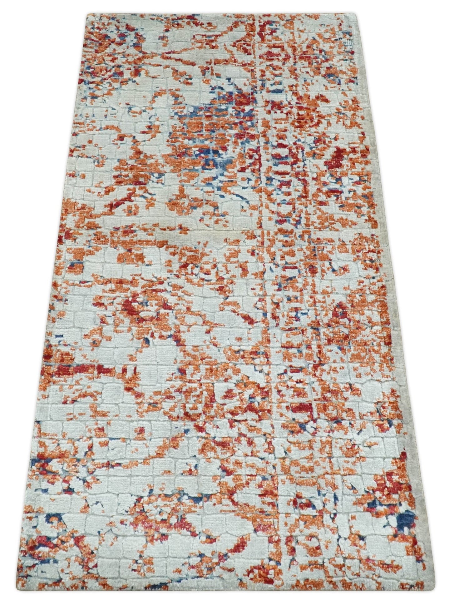 2x4 Modern Abstract Peach and Ivory Art Silk Rug| N8224 - The Rug Decor