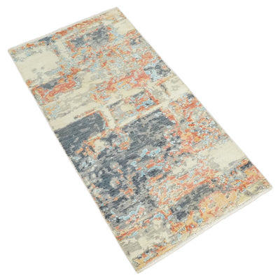 2x4 Modern Abstract Peach, Gray, Ivory and Blue Rug made with Art Silk| N3924 - The Rug Decor