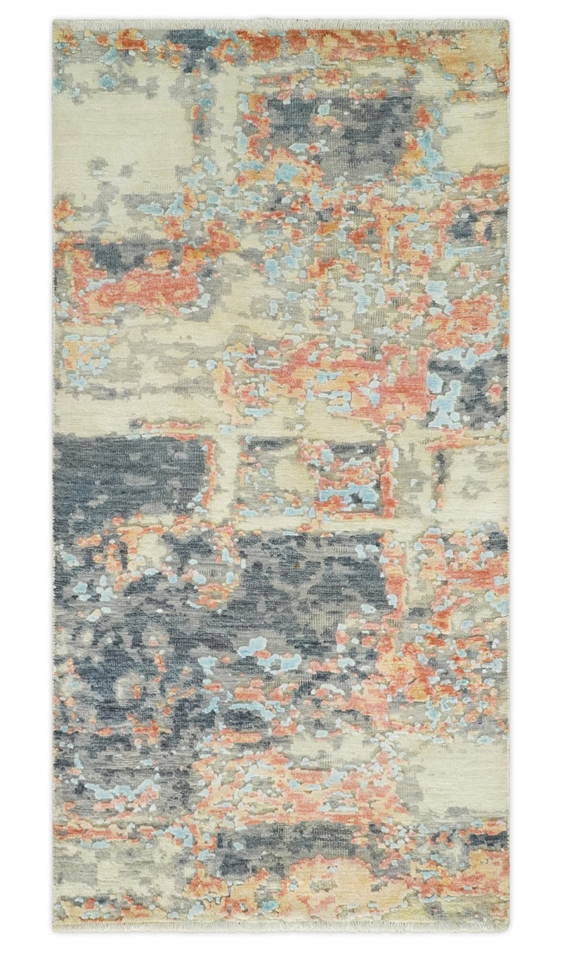 2x4 Modern Abstract Peach, Gray, Ivory and Blue Rug made with Art Silk| N3924 - The Rug Decor