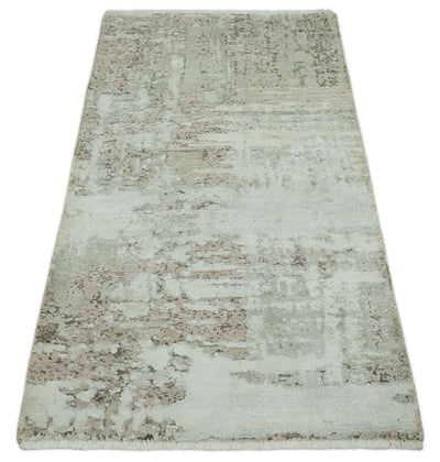 2x4 Modern Abstract Silver, Beige and Peach Rug made with Art Silk| N2124 - The Rug Decor