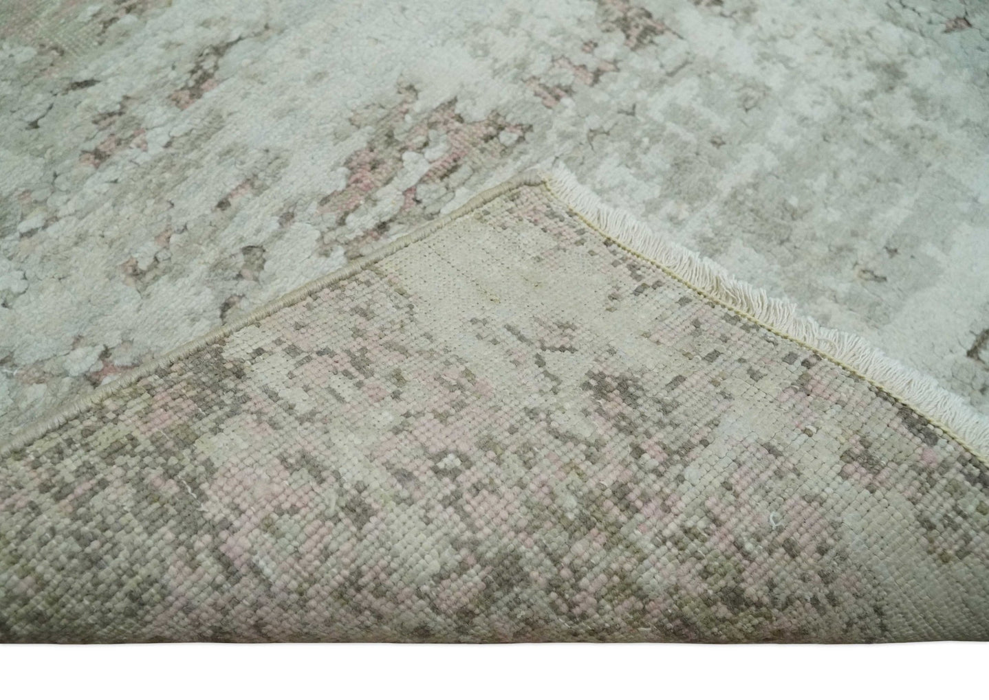 2x4 Modern Abstract Silver, Beige and Peach Rug made with Art Silk| N2124 - The Rug Decor