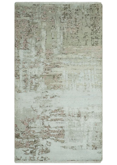 2x4 Modern Abstract Silver, Beige and Peach Rug made with Art Silk| N2124 - The Rug Decor