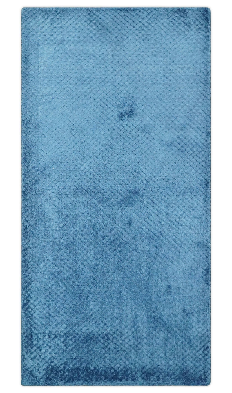 2x4 Modern Geometrical Cross Square Hand Made Blue Art silk Area Rug | N4724 - The Rug Decor
