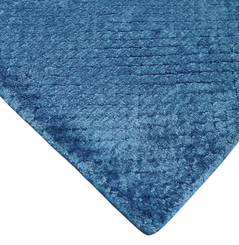 2x4 Modern Geometrical Cross Square Hand Made Blue Art silk Area Rug | N4724 - The Rug Decor