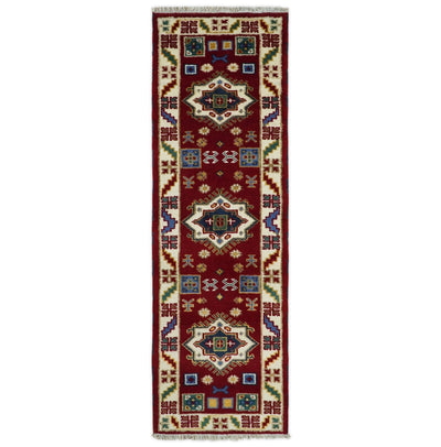 2x7 Hand Knotted Antique Kazak Runner Blue and Rust Traditional Tribal Armenian Rug | KZA1 - The Rug Decor