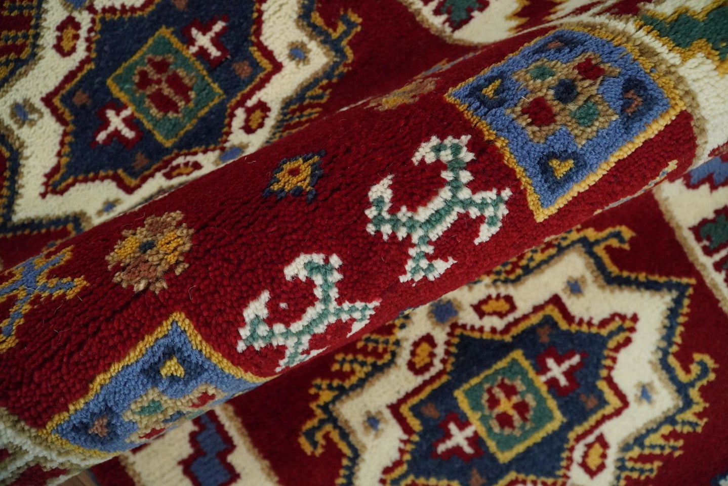 2x7 Hand Knotted Antique Kazak Runner Blue and Rust Traditional Tribal Armenian Rug | KZA1 - The Rug Decor