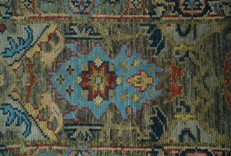 3 feet runner Traditional Charcoal, Brown and Blue Hand knotted Oushak Area Rug - The Rug Decor