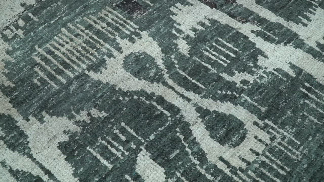 9x12 Hand Knotted Ivory, Teal and Brown  Antique Persian Style Contemporary Recycled Silk Area Rug | OP38