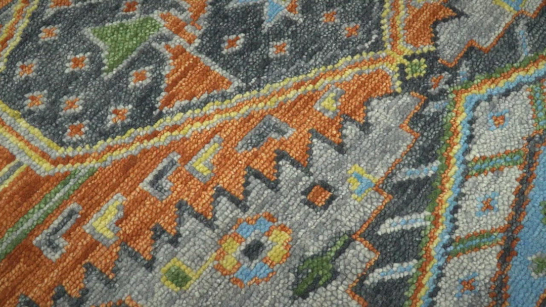 Silver and Rust Oriental Hand Knotted Traditional Living Room Custom made wool Area Rug