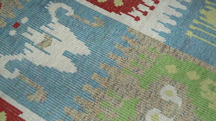 8x10 Hand Knotted White, Blue and Rust Modern Tribal Style Contemporary Recycled Silk Area Rug | OP45