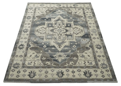 Custom Made Hand Knotted Ivory, Charcoal and Gray Traditional Medallion Natural Wool Area Rug, Kids, Living Room and Bedroom Rug