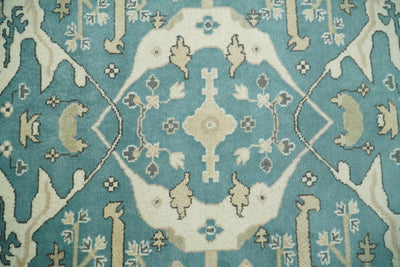 8x10 Blue and Beige Hand Knotted Antique Turkish Oushak Large Wool Area Rug | TRDCP255810