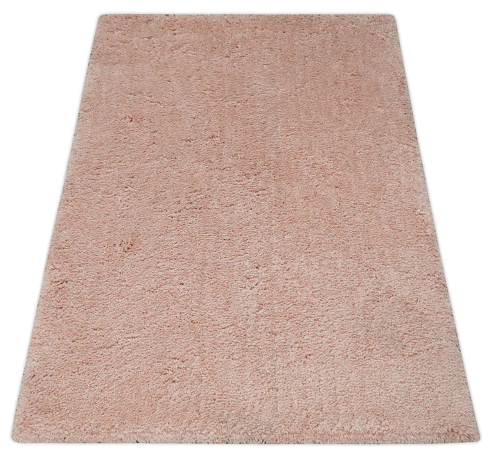 Solid Plush and Soft 3x5, 4x6 and 5x7 Hand Woven Shag Peach Area Rug | SHAG11