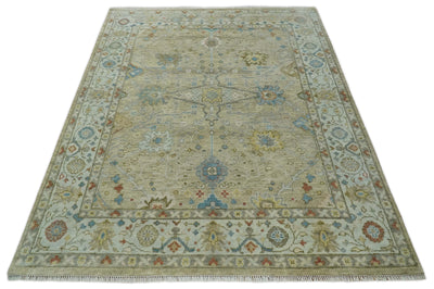 Hand Knotted Beige, Ivory and Gray Traditional Oushak Custom Made Wool Area Rug