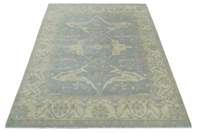 Hand Knotted 8x10 Oriental Oushak Silver and Beige Wool Area Rug | TRDCP1116810