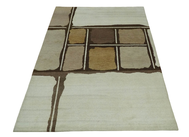 Hand Knotted 6x8 Ivory, Beige and Brown Abstract Wool Traditional Antique Southwestern Lori Gabbeh | TRDPC9