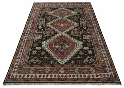 5x8, 6x9, 8x10, 9x12, 10x14 and 12x15 Hand Knotted Rust, Ivory and Black Traditional Antique Persian Wool Area Rug | TRDCP819