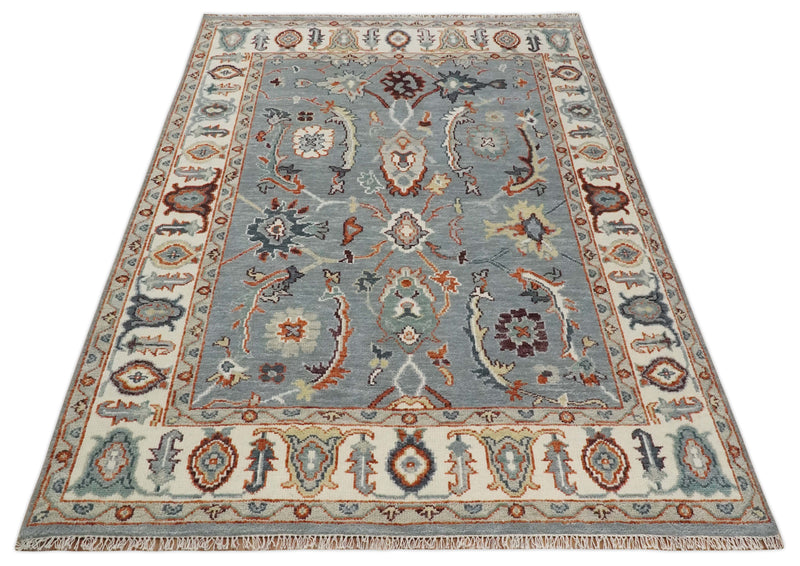 Hand Knotted Gray and Ivory Traditional Oriental Oushak Custom Made Wool Area Rug