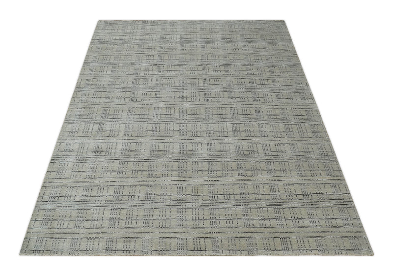 Checkered 8x10 Hand Made Brown, Black and Silver Scandinavian Blended Wool Flatwoven Area Rug | KE37