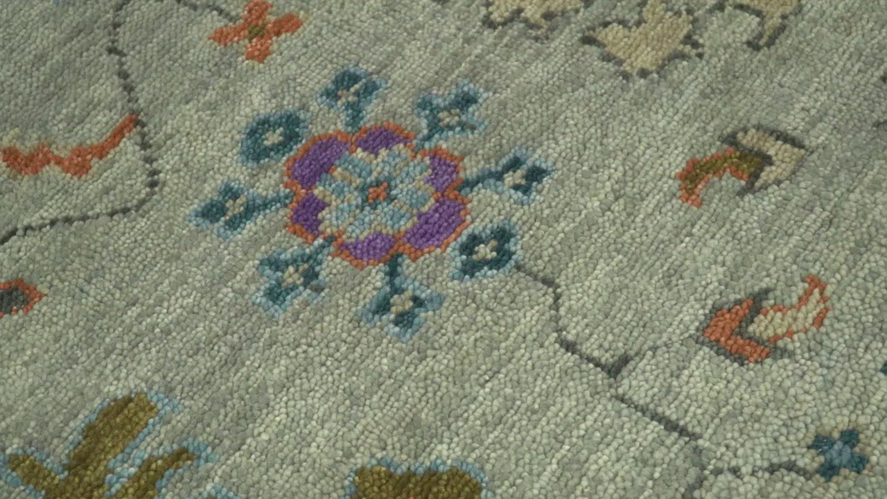 Vintage Style Vibrant Colorful Beige, Blue and Rust Hand Knotted Traditional Oushak Multi Size wool Area Rug