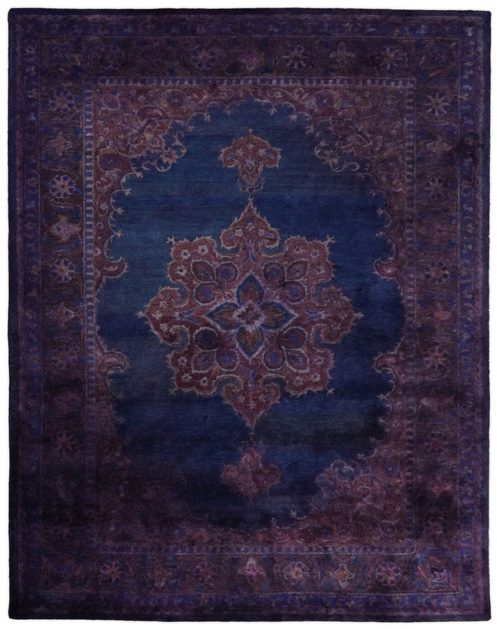 3x5, 4x6, 5x8, 6x9, 8x11 and 9x12 Blue and Purple Plum Handmade Overdyed Premium Wool Area Rug - The Rug Decor