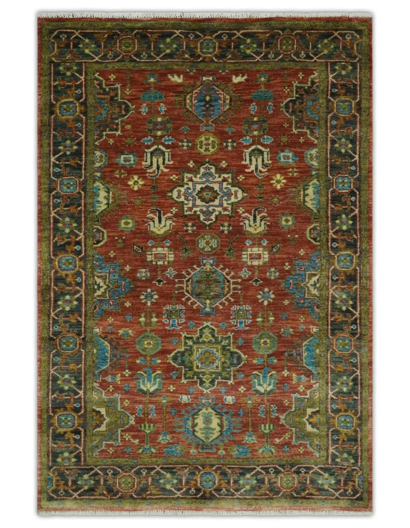 3x5, 4x6 and 10x14 Rust, Charcoal and Beige Hand Knotted Antique Serapi Wool Area Rug - The Rug Decor