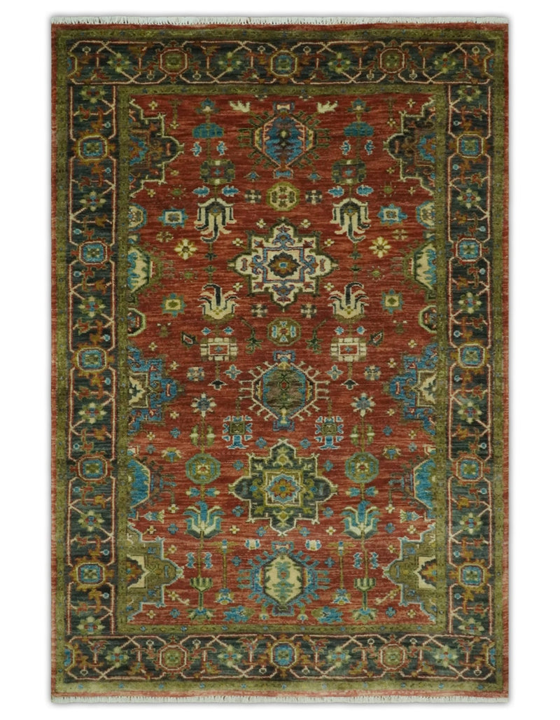 3x5, 4x6 and 10x14 Rust, Charcoal and Beige Hand Knotted Antique Serapi Wool Area Rug - The Rug Decor