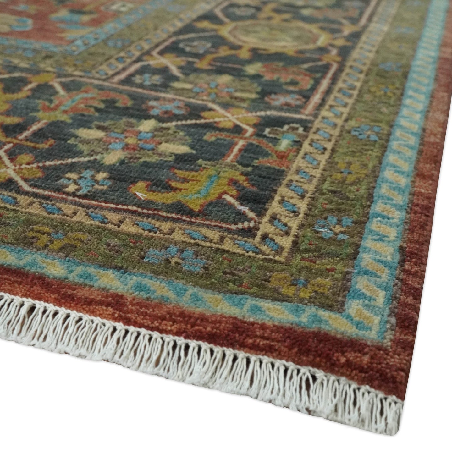 3x5, 4x6 and 10x14 Rust, Charcoal and Beige Hand Knotted Antique Serapi Wool Area Rug - The Rug Decor