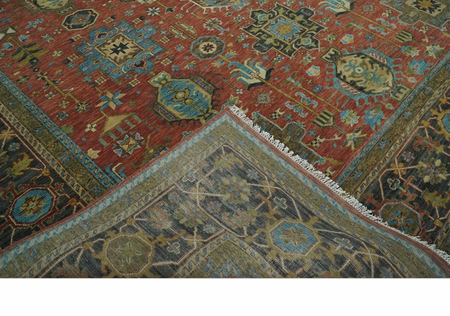 3x5, 4x6 and 10x14 Rust, Charcoal and Beige Hand Knotted Antique Serapi Wool Area Rug - The Rug Decor