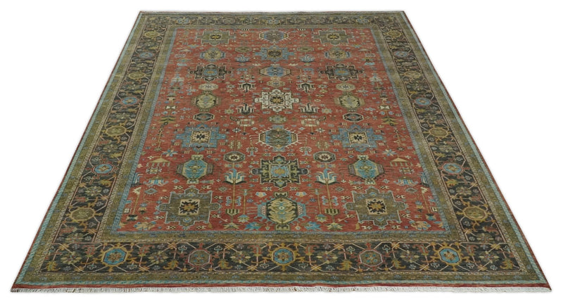 3x5, 4x6 and 10x14 Rust, Charcoal and Beige Hand Knotted Antique Serapi Wool Area Rug - The Rug Decor