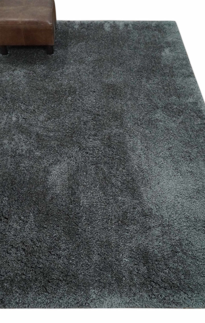 3x5, 4x6 and 5x7 Hand Woven Shag Charcoal Art Silk Soft Viscose Area Rug - The Rug Decor