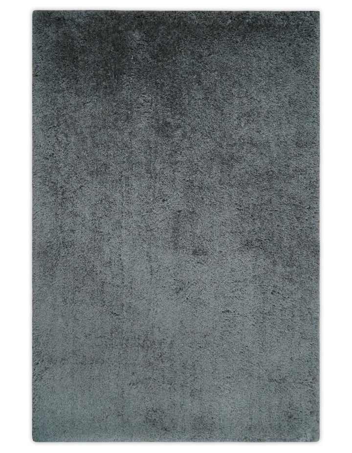 3x5, 4x6 and 5x7 Hand Woven Shag Charcoal Art Silk Soft Viscose Area Rug - The Rug Decor