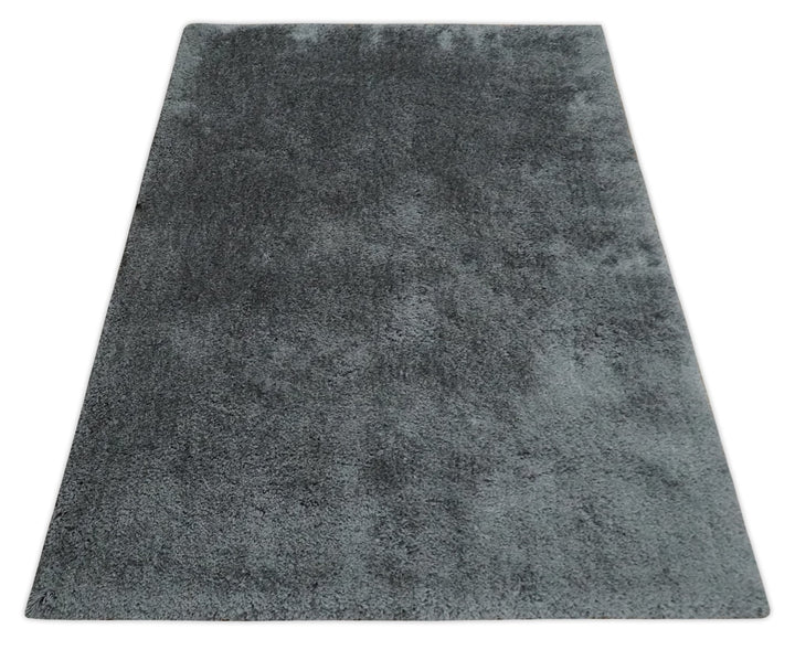 3x5, 4x6 and 5x7 Hand Woven Shag Charcoal Art Silk Soft Viscose Area Rug - The Rug Decor