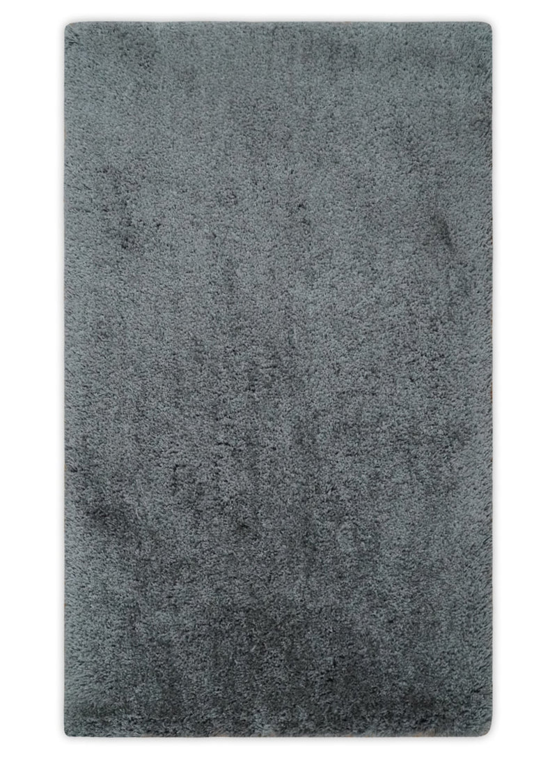 3x5, 4x6 and 5x7 Hand Woven Shag Charcoal Art Silk Soft Viscose Area Rug - The Rug Decor