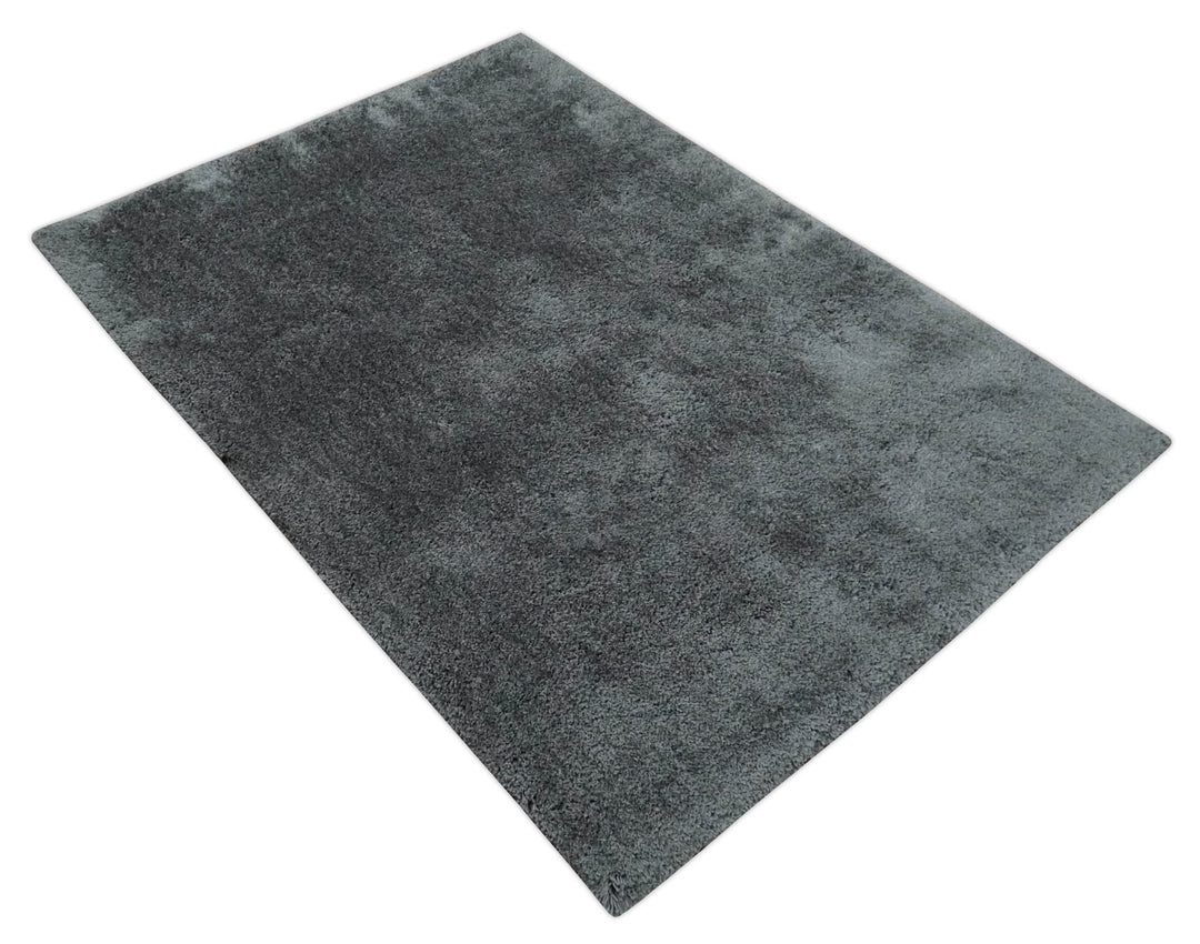 3x5, 4x6 and 5x7 Hand Woven Shag Charcoal Art Silk Soft Viscose Area Rug - The Rug Decor