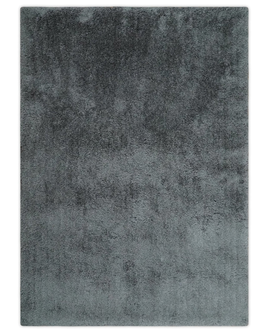 3x5, 4x6 and 5x7 Hand Woven Shag Charcoal Art Silk Soft Viscose Area Rug - The Rug Decor