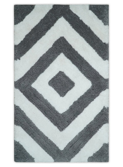 3x5, 4x6 and 5x7 Hand Woven Shag Ivory and Gray Geometrical Pattern Art Silk Soft Viscose Area Rug - The Rug Decor