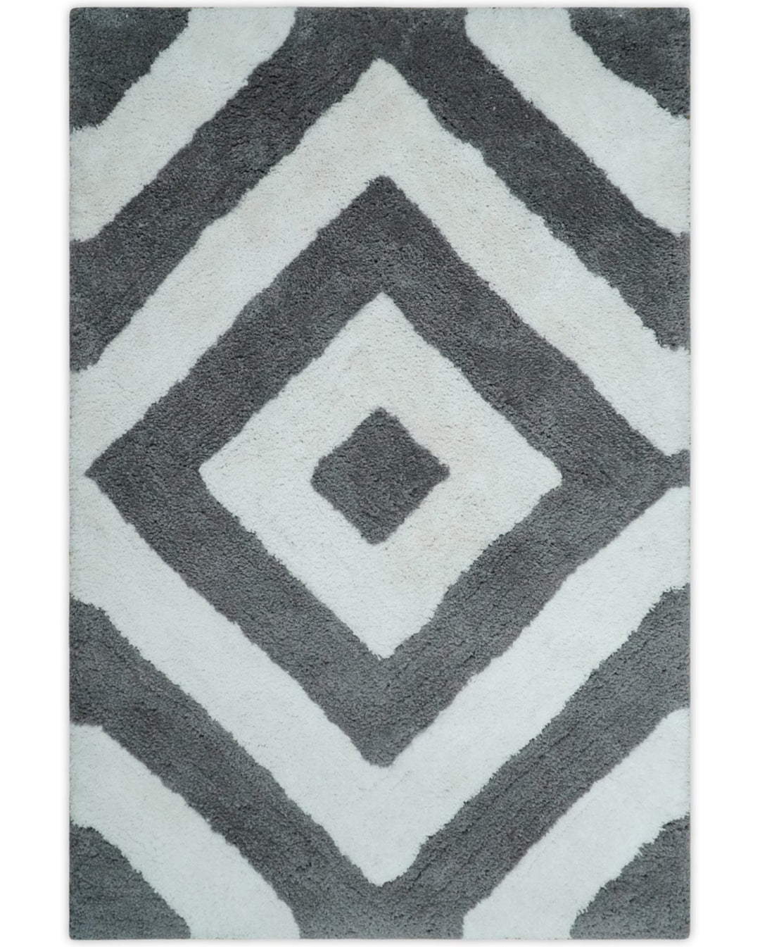 3x5, 4x6 and 5x7 Hand Woven Shag Ivory and Gray Geometrical Pattern Art Silk Soft Viscose Area Rug - The Rug Decor