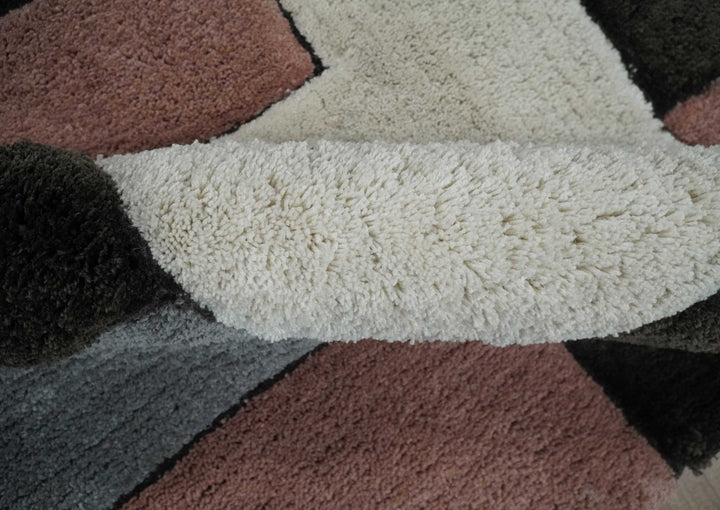 3x5, 4x6 and 5x7 Hand Woven Shag Ivory. Charcoal and Peach Art Silk Soft Viscose Area Rug - The Rug Decor