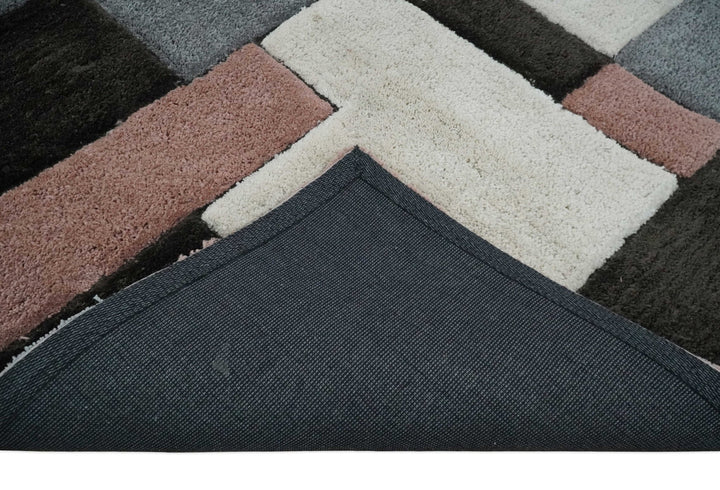 3x5, 4x6 and 5x7 Hand Woven Shag Ivory. Charcoal and Peach Art Silk Soft Viscose Area Rug - The Rug Decor